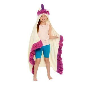 Unicorn Blanket with Hood Purple Horn Fringe Pockets Costume Dress Up Play